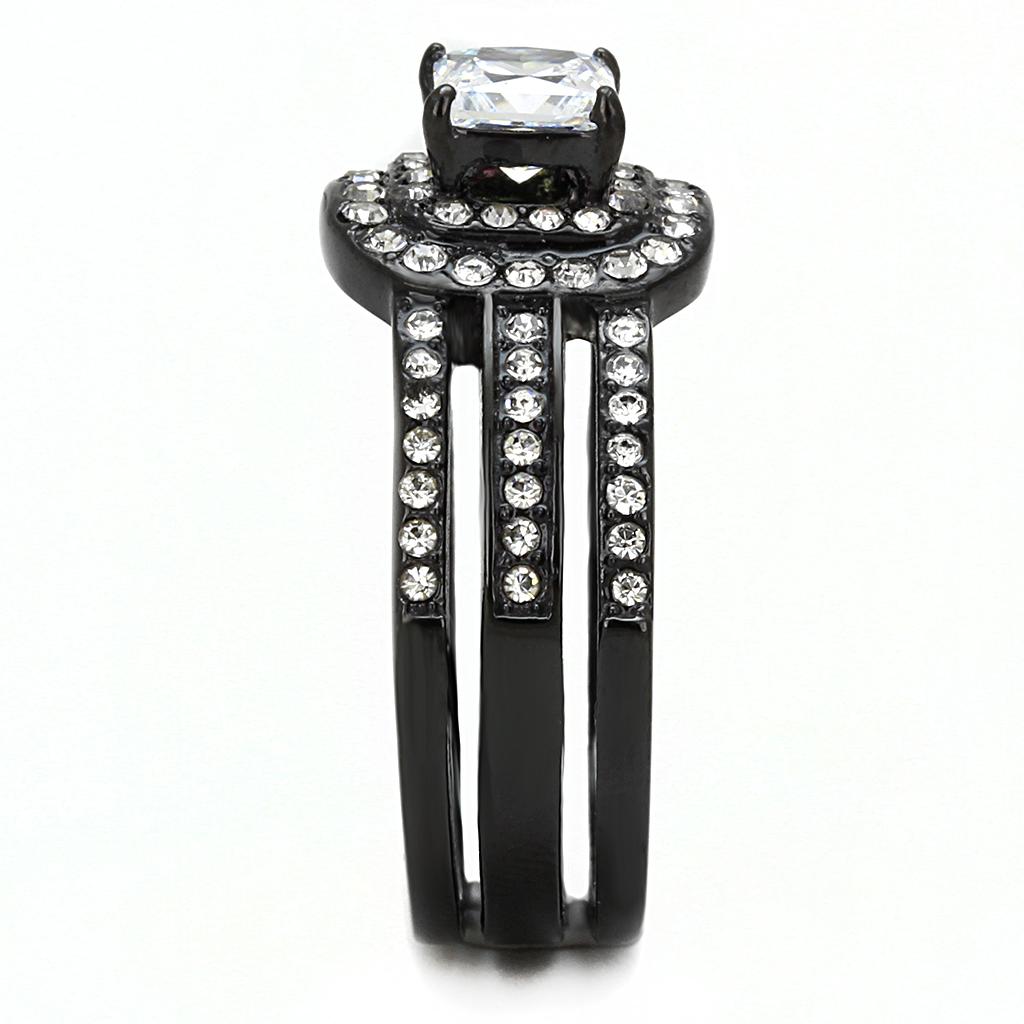 TK3048 - IP Black(Ion Plating) Stainless Steel Ring with AAA Grade CZ