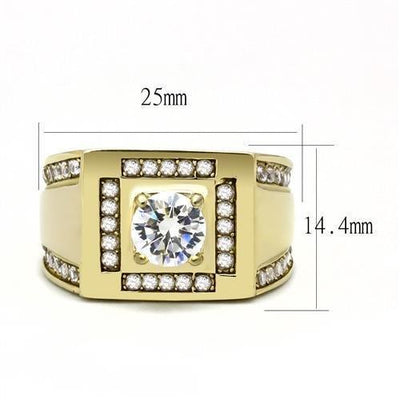 TK3079 - IP Gold(Ion Plating) Stainless Steel Ring with AAA Grade CZ