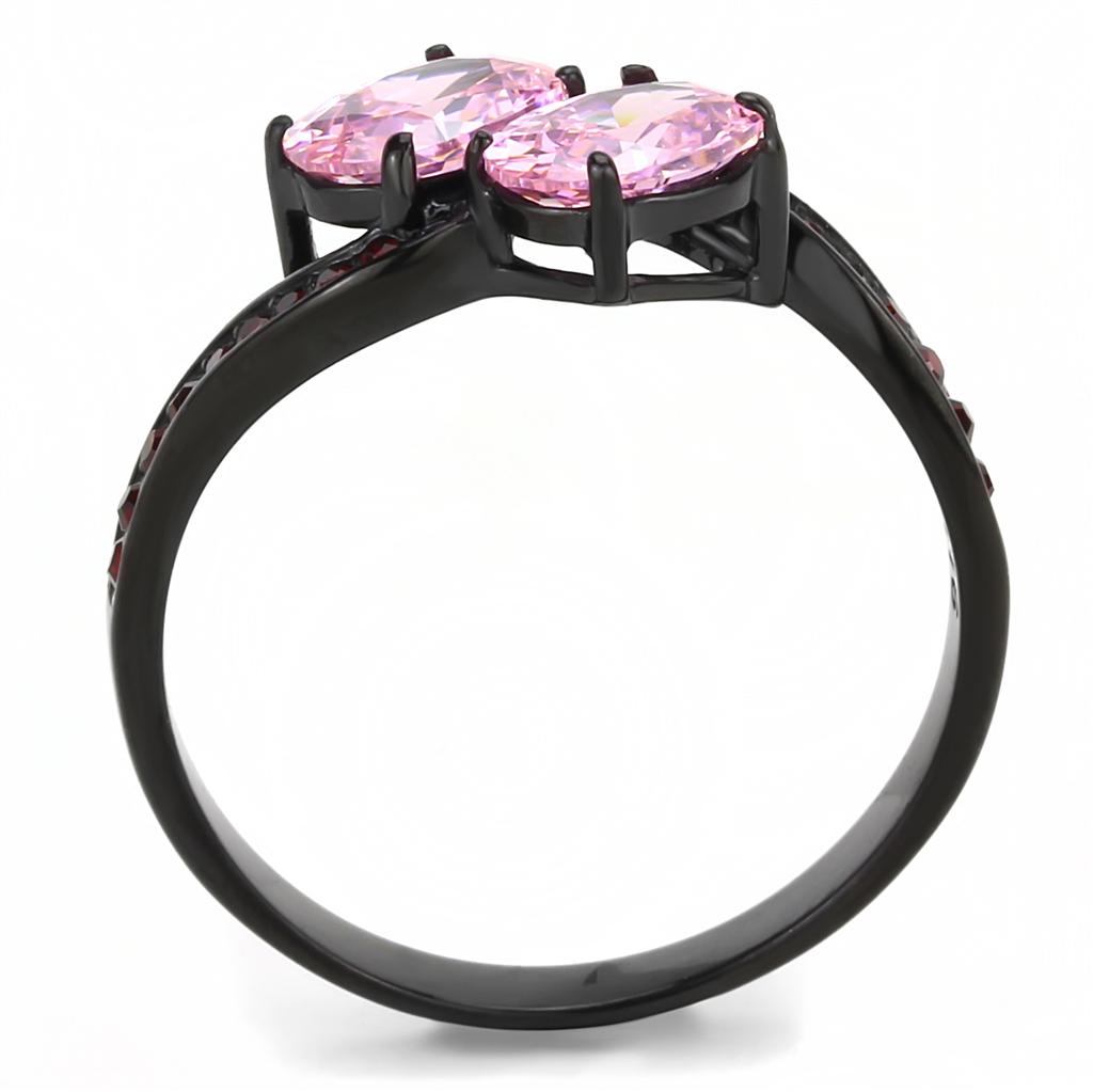 TK3444 - IP Black(Ion Plating) Stainless Steel Ring with AAA Grade CZ