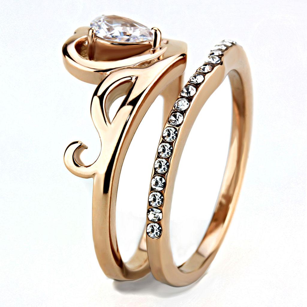 TK3518 - IP Rose Gold(Ion Plating) Stainless Steel Ring with AAA Grade