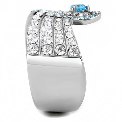 TK3572 - No Plating Stainless Steel Ring with AAA Grade CZ  in Sea