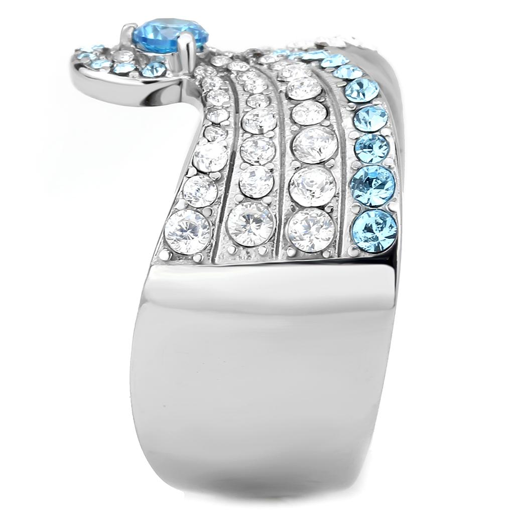 TK3572 - No Plating Stainless Steel Ring with AAA Grade CZ  in Sea