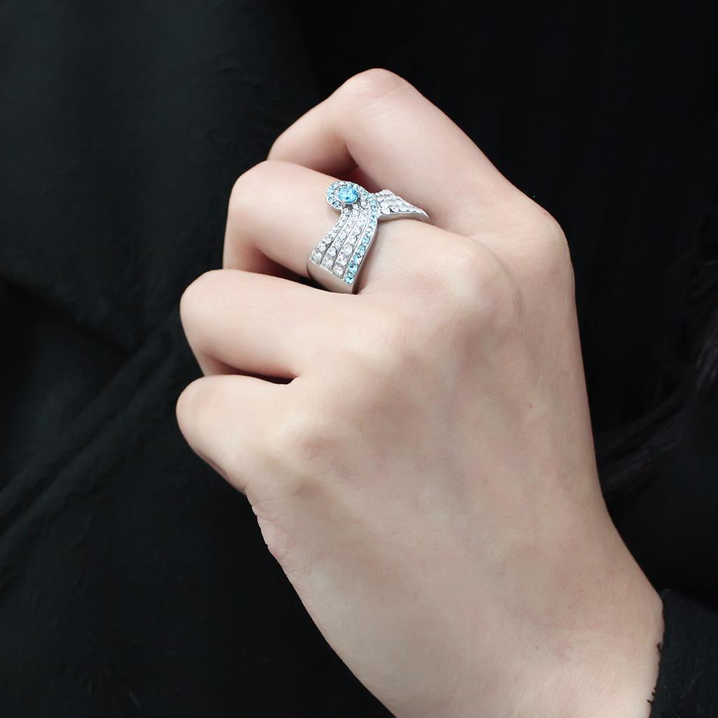 TK3572 - No Plating Stainless Steel Ring with AAA Grade CZ  in Sea