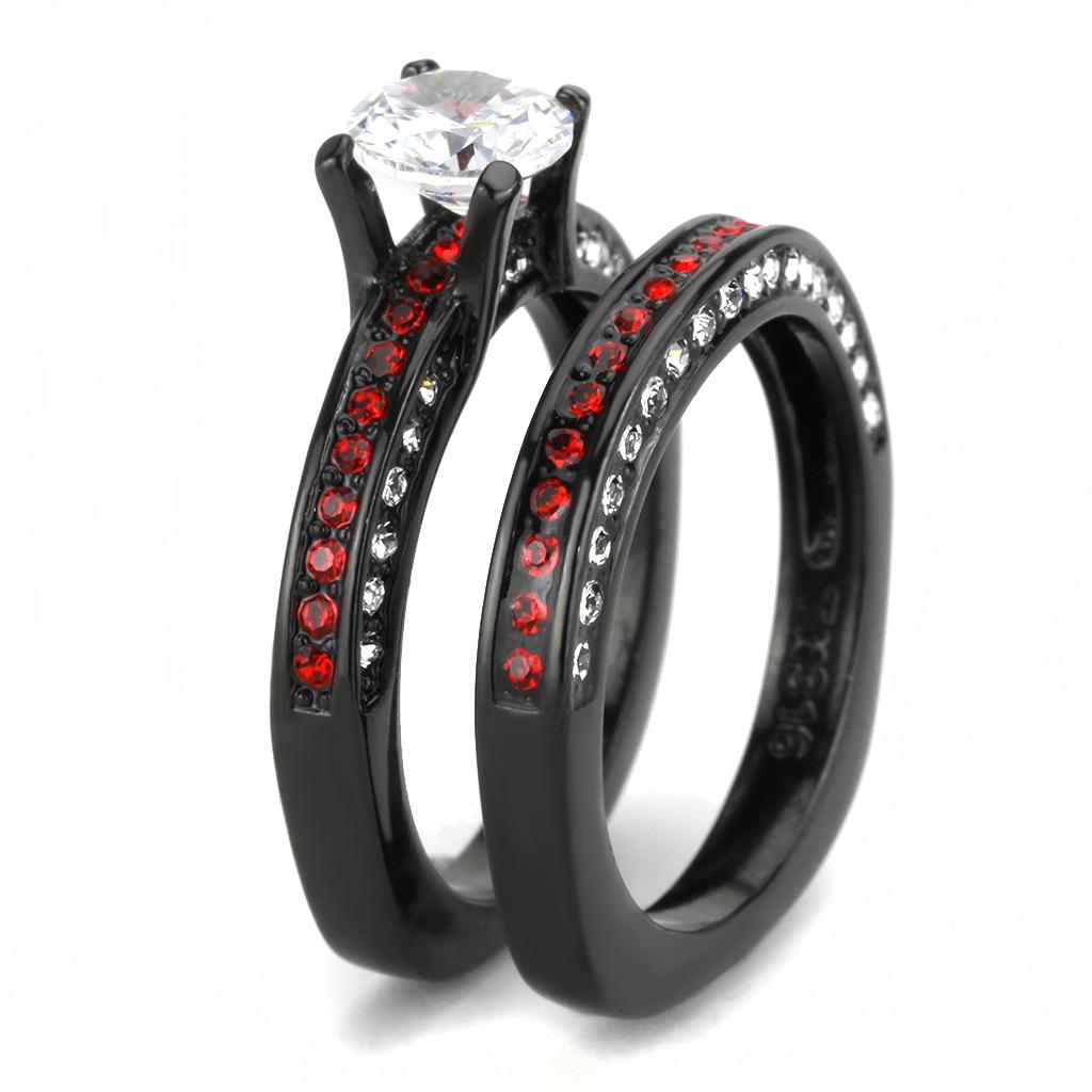 TK3695 - IP Black(Ion Plating) Stainless Steel Ring with AAA Grade CZ