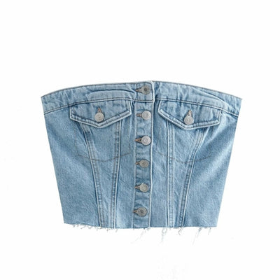 Woman Denim Corset Wrap Chest Tops