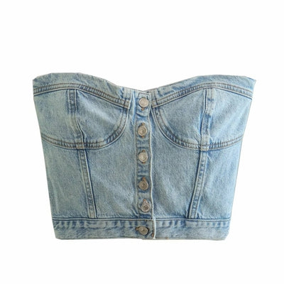 Woman Denim Corset Wrap Chest Tops