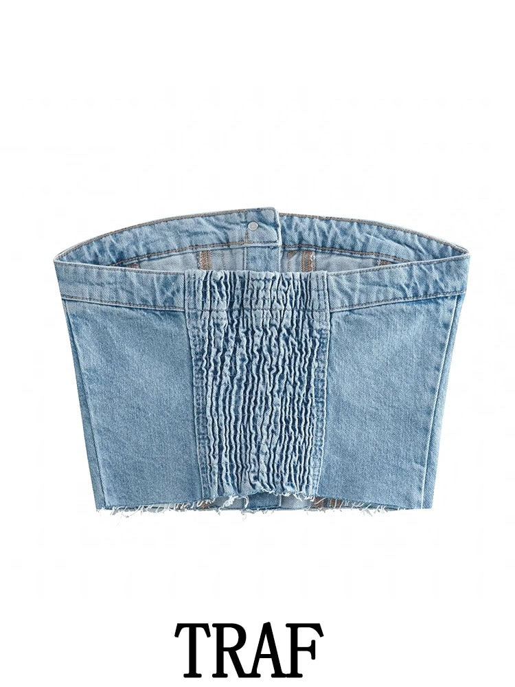 Woman Denim Corset Wrap Chest Tops