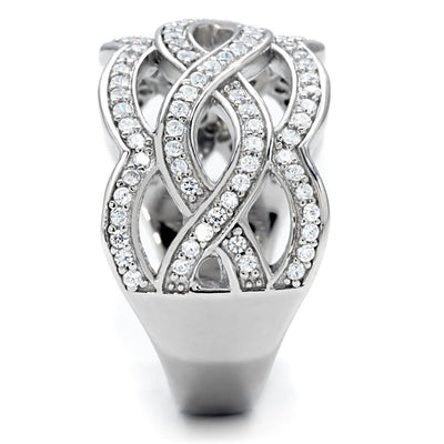 TS010 - Rhodium 925 Sterling Silver Ring with AAA Grade CZ  in Clear