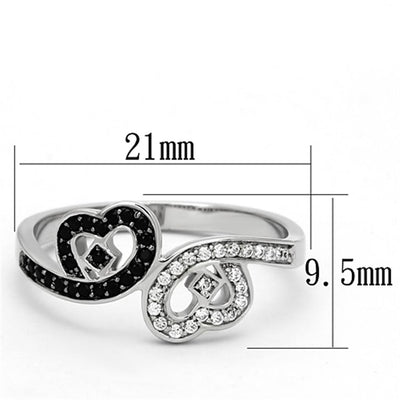 TS125 - Rhodium 925 Sterling Silver Ring with AAA Grade CZ  in Black