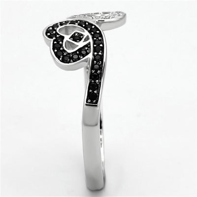 TS125 - Rhodium 925 Sterling Silver Ring with AAA Grade CZ  in Black