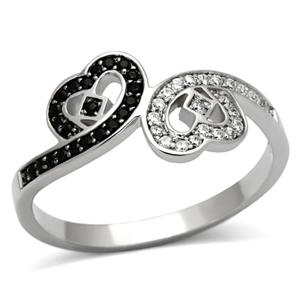 TS125 - Rhodium 925 Sterling Silver Ring with AAA Grade CZ  in Black