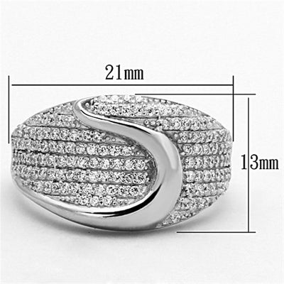 TS148 - Rhodium 925 Sterling Silver Ring with AAA Grade CZ  in Clear