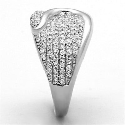 TS148 - Rhodium 925 Sterling Silver Ring with AAA Grade CZ  in Clear