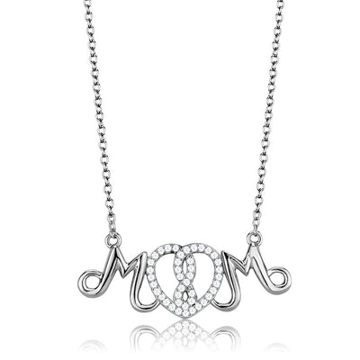 TS571 - Rhodium 925 Sterling Silver Necklace with AAA Grade CZ  in