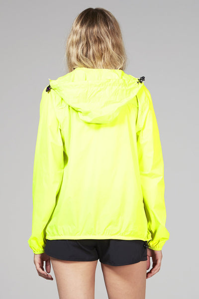 Yellow fluo full zip packable rain jacket and windbreaker