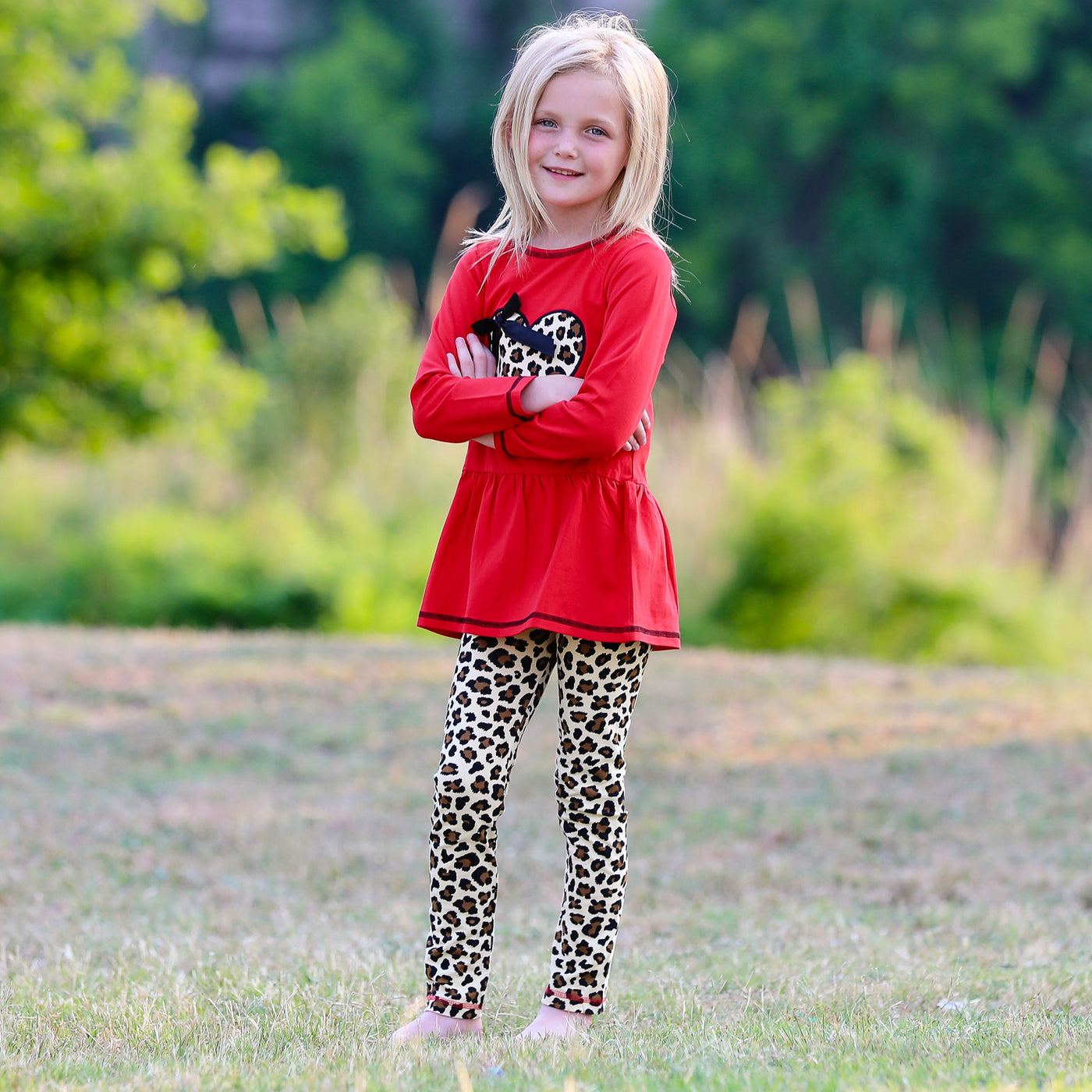 AnnLoren Girls Winter Leopard Heart Holiday Dress Tunic & Leggings Set