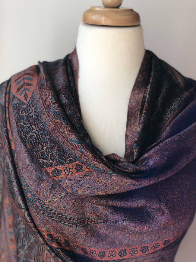 Magenta/Burgundy Jamawar Pashmina