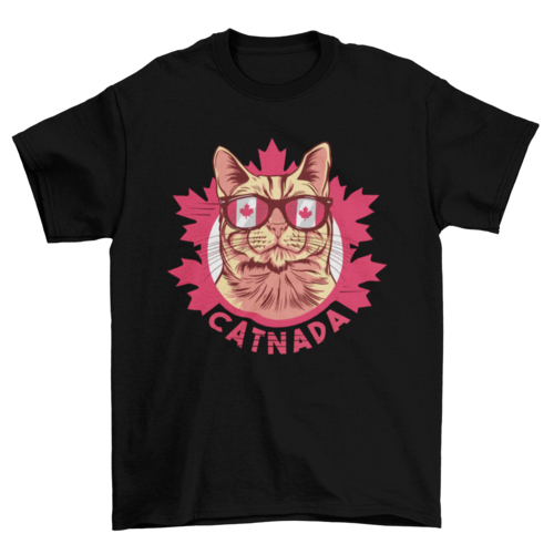 Cool Canada cat wear sunglasses with word catnada t-shirt