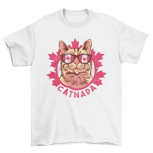 Cool Canada cat wear sunglasses with word catnada t-shirt