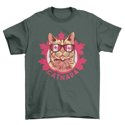 Cool Canada cat wear sunglasses with word catnada t-shirt