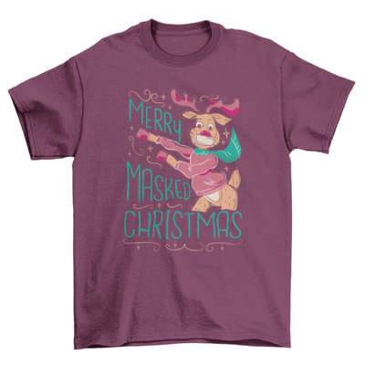 Merry masked christmas reindeer t-shirt