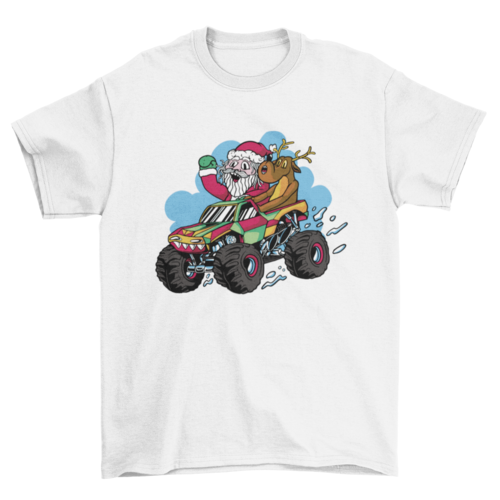 Santa riding a monster truck t-shirt