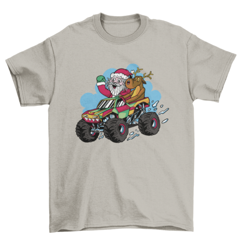 Santa riding a monster truck t-shirt