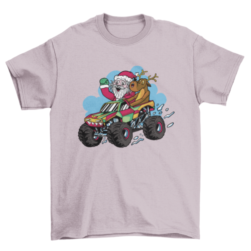 Santa riding a monster truck t-shirt