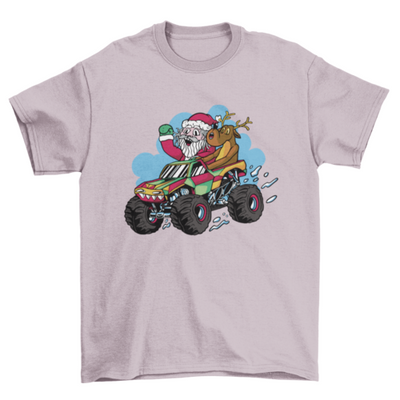 Santa riding a monster truck t-shirt