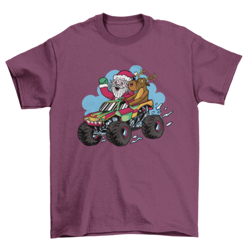 Santa riding a monster truck t-shirt