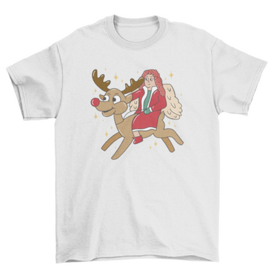 Christmas angel riding reindeer t-shirt design