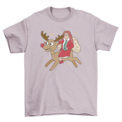 Christmas angel riding reindeer t-shirt design