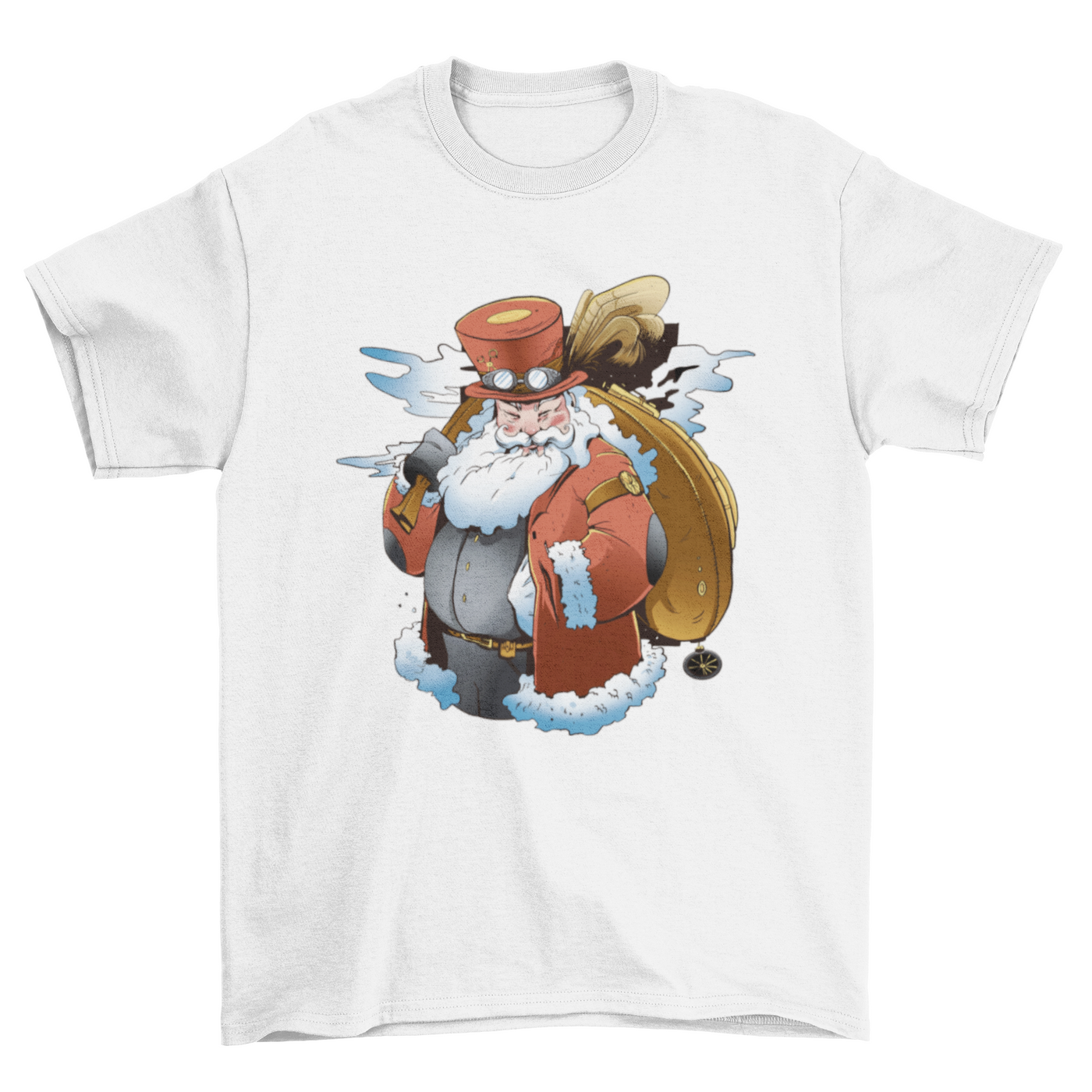 Santa Claus carrying bag of Christmas gifts steampunk t-shirt