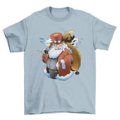 Santa Claus carrying bag of Christmas gifts steampunk t-shirt