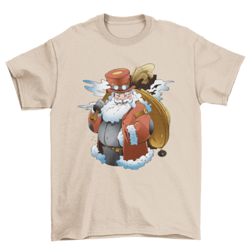 Santa Claus carrying bag of Christmas gifts steampunk t-shirt