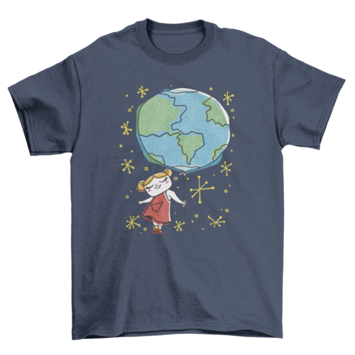 Graphic t-shirts  holding Earth Planet balloon girl t-shirt design