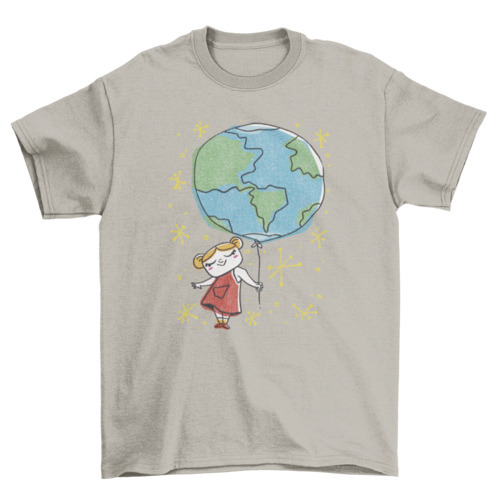 Graphic t-shirts  holding Earth Planet balloon girl t-shirt design