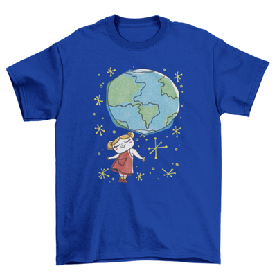 Graphic t-shirts  holding Earth Planet balloon girl t-shirt design