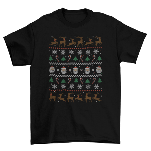 Christmas sweater santa and deers t-shirt