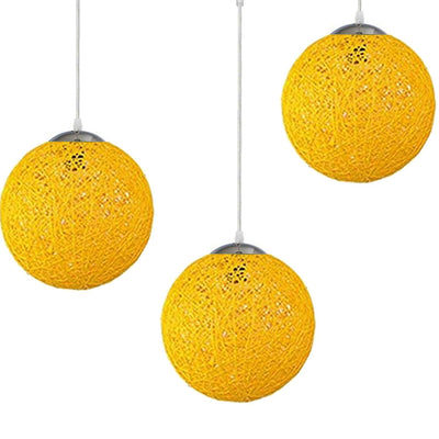 Yellow Modern Lattice Wicker Rattan Globe Ball Style Ceiling Pendant