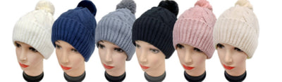 Furry Lined Hats With Pompom Beanie Women's Cable Design Hats