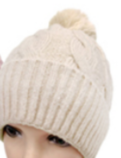 Furry Lined Hats With Pompom Beanie Women's Cable Design Hats