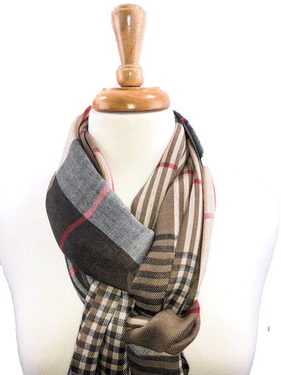 Hand loomed Brown Wool And Silk Check Scarf