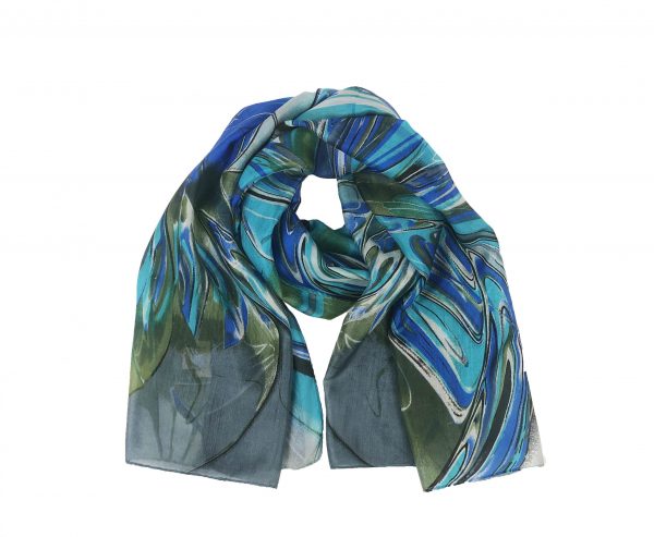 Green and Turquoise Silk Scarf