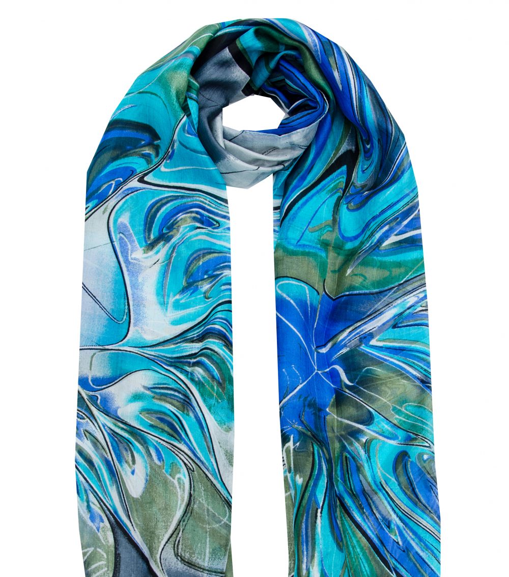 Green and Turquoise Silk Scarf