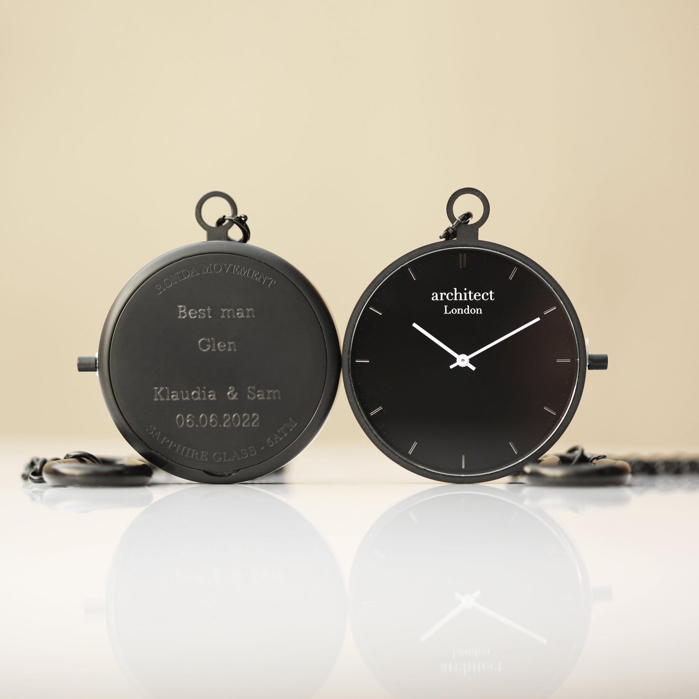 Modern Pocket Watch Black - Modern Font Engraving