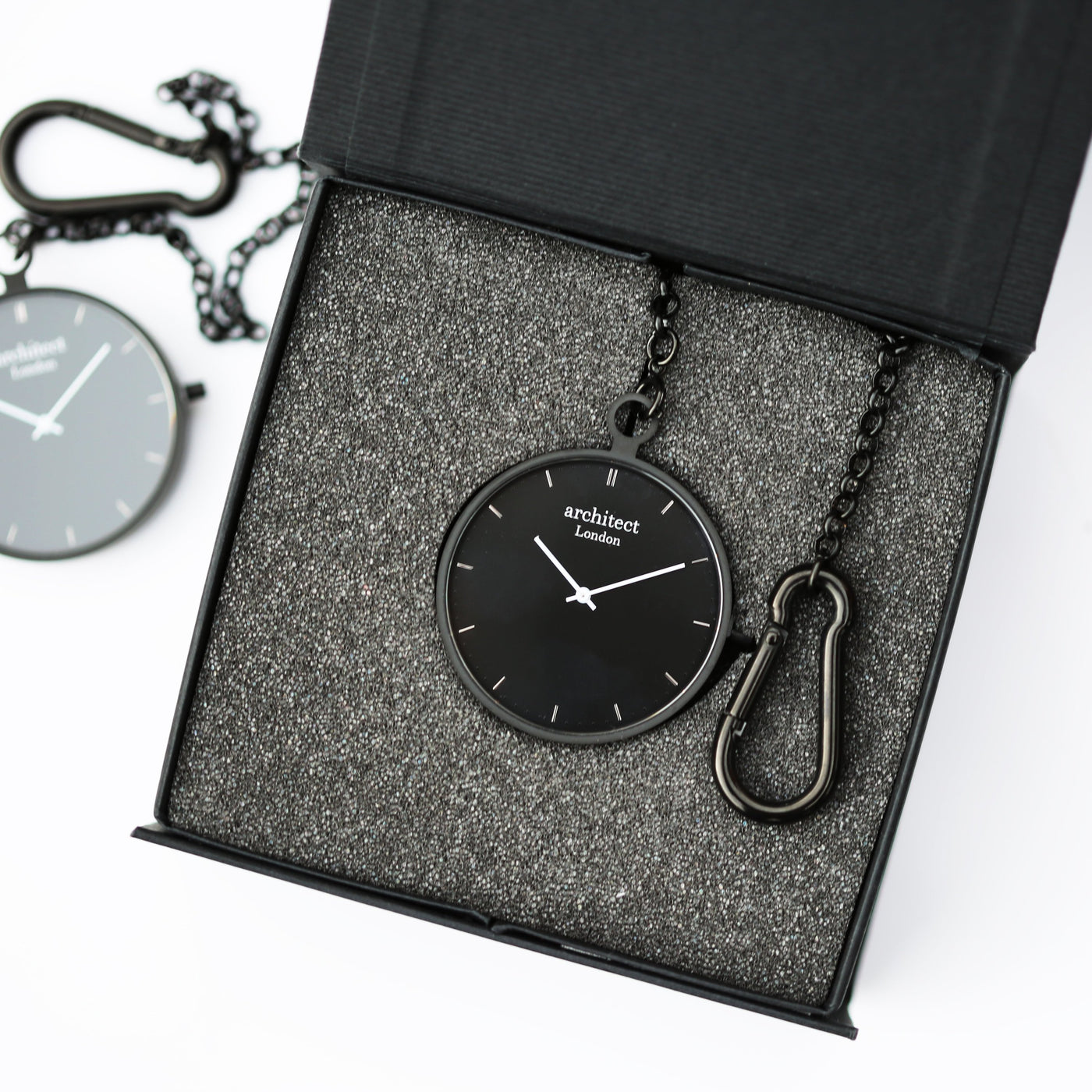 Modern Pocket Watch Black - Modern Font Engraving