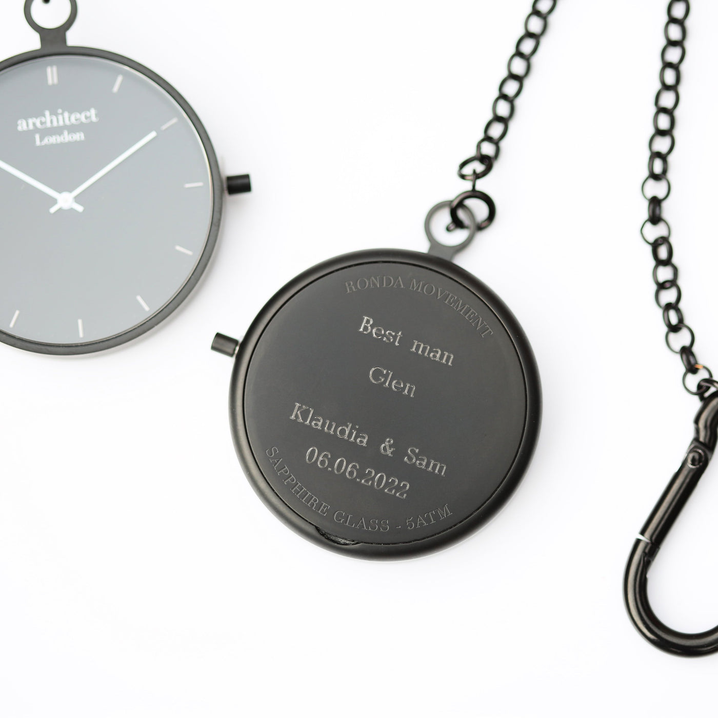 Modern Pocket Watch Black - Modern Font Engraving