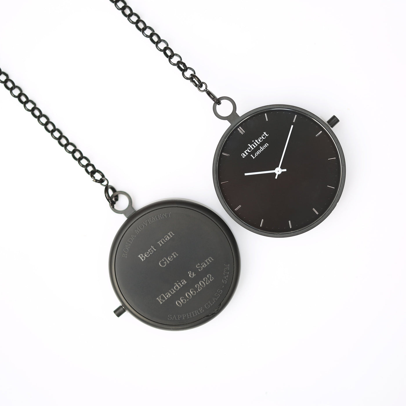 Modern Pocket Watch Black - Modern Font Engraving