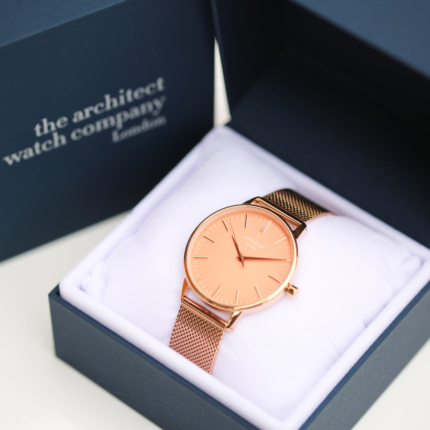 Ladies Architēct Coral - Handwriting Engraving + Rose Gold Mesh Strap